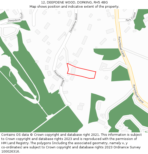 12, DEEPDENE WOOD, DORKING, RH5 4BG: Location map and indicative extent of plot