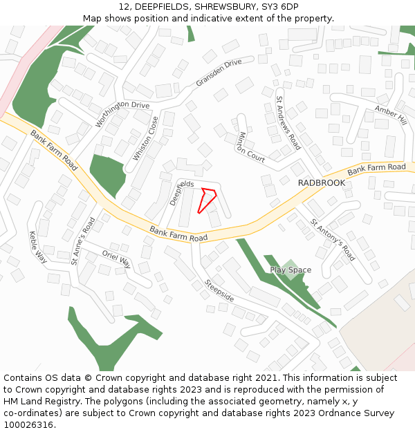 12, DEEPFIELDS, SHREWSBURY, SY3 6DP: Location map and indicative extent of plot