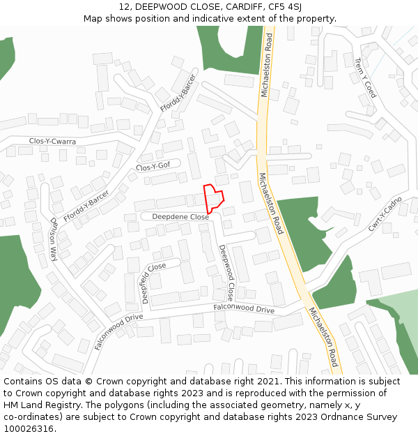 12, DEEPWOOD CLOSE, CARDIFF, CF5 4SJ: Location map and indicative extent of plot