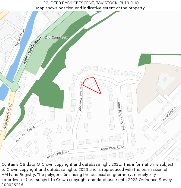 12, DEER PARK CRESCENT, TAVISTOCK, PL19 9HQ: Location map and indicative extent of plot