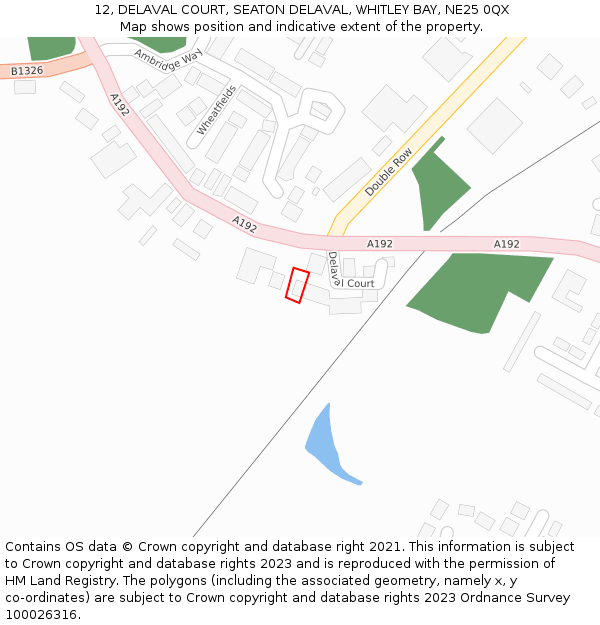12, DELAVAL COURT, SEATON DELAVAL, WHITLEY BAY, NE25 0QX: Location map and indicative extent of plot