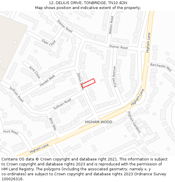 12, DELIUS DRIVE, TONBRIDGE, TN10 4DN: Location map and indicative extent of plot