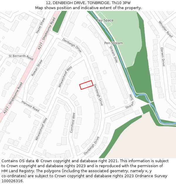 12, DENBEIGH DRIVE, TONBRIDGE, TN10 3PW: Location map and indicative extent of plot
