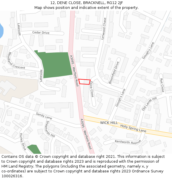 12, DENE CLOSE, BRACKNELL, RG12 2JF: Location map and indicative extent of plot