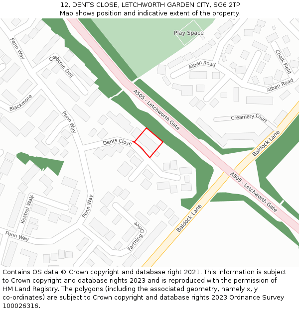 12, DENTS CLOSE, LETCHWORTH GARDEN CITY, SG6 2TP: Location map and indicative extent of plot