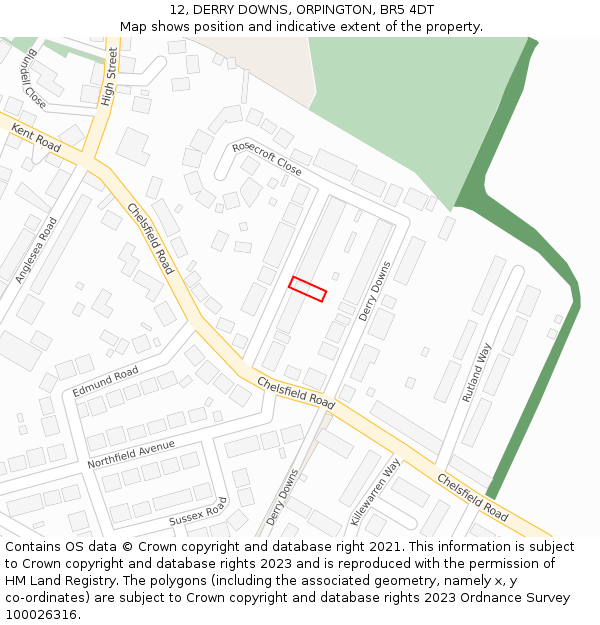 12, DERRY DOWNS, ORPINGTON, BR5 4DT: Location map and indicative extent of plot