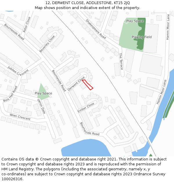 12, DERWENT CLOSE, ADDLESTONE, KT15 2JQ: Location map and indicative extent of plot