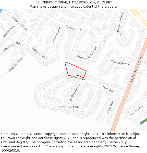 12, DERWENT DRIVE, LITTLEBOROUGH, OL15 0BT: Location map and indicative extent of plot