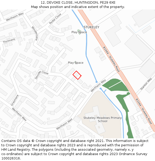 12, DEVOKE CLOSE, HUNTINGDON, PE29 6XE: Location map and indicative extent of plot