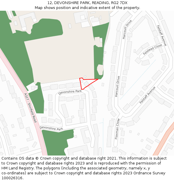 12, DEVONSHIRE PARK, READING, RG2 7DX: Location map and indicative extent of plot