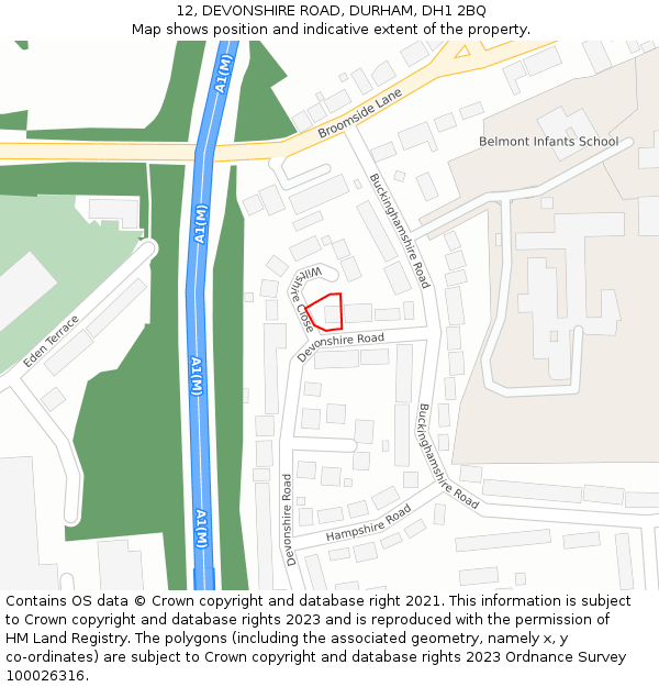 12, DEVONSHIRE ROAD, DURHAM, DH1 2BQ: Location map and indicative extent of plot