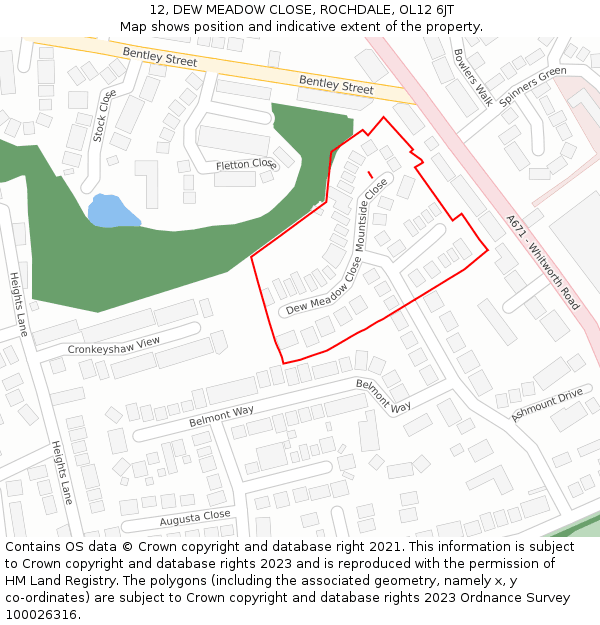 12, DEW MEADOW CLOSE, ROCHDALE, OL12 6JT: Location map and indicative extent of plot