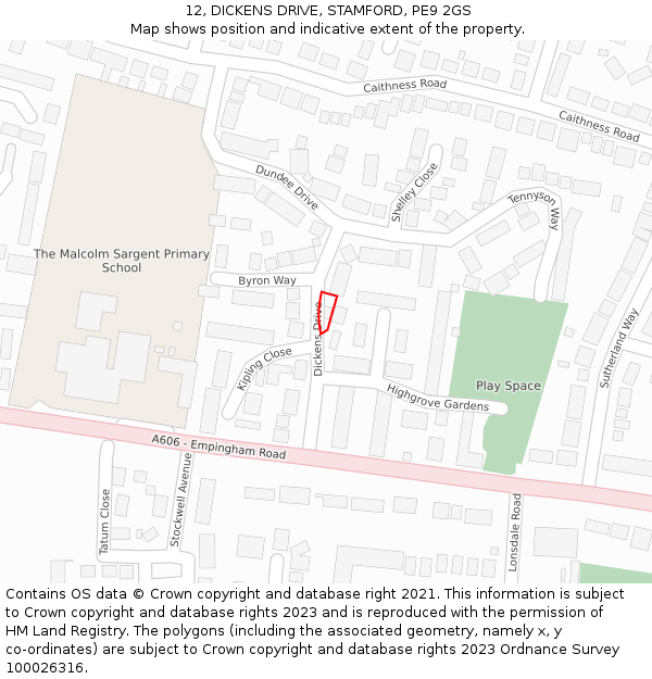 12, DICKENS DRIVE, STAMFORD, PE9 2GS: Location map and indicative extent of plot