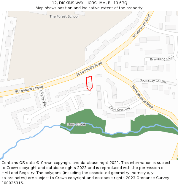 12, DICKINS WAY, HORSHAM, RH13 6BQ: Location map and indicative extent of plot