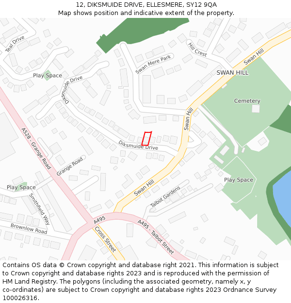 12, DIKSMUIDE DRIVE, ELLESMERE, SY12 9QA: Location map and indicative extent of plot