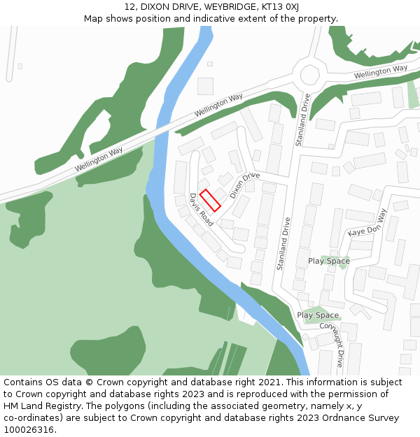 12, DIXON DRIVE, WEYBRIDGE, KT13 0XJ: Location map and indicative extent of plot