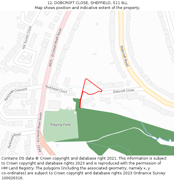 12, DOBCROFT CLOSE, SHEFFIELD, S11 9LL: Location map and indicative extent of plot