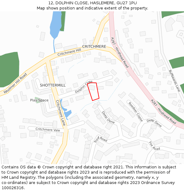 12, DOLPHIN CLOSE, HASLEMERE, GU27 1PU: Location map and indicative extent of plot