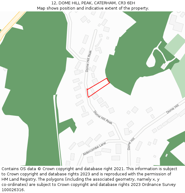 12, DOME HILL PEAK, CATERHAM, CR3 6EH: Location map and indicative extent of plot