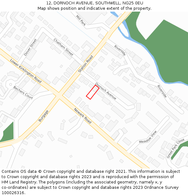 12, DORNOCH AVENUE, SOUTHWELL, NG25 0EU: Location map and indicative extent of plot