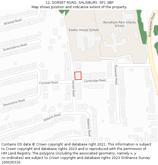 12, DORSET ROAD, SALISBURY, SP1 3BP: Location map and indicative extent of plot