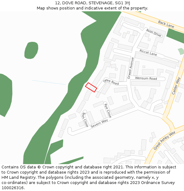 12, DOVE ROAD, STEVENAGE, SG1 3YJ: Location map and indicative extent of plot