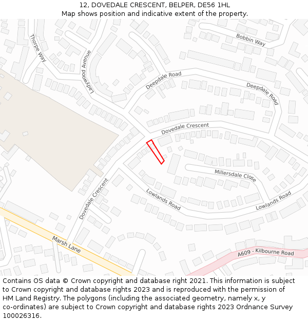 12, DOVEDALE CRESCENT, BELPER, DE56 1HL: Location map and indicative extent of plot