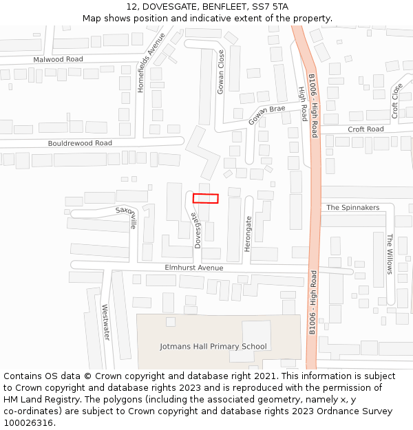 12, DOVESGATE, BENFLEET, SS7 5TA: Location map and indicative extent of plot