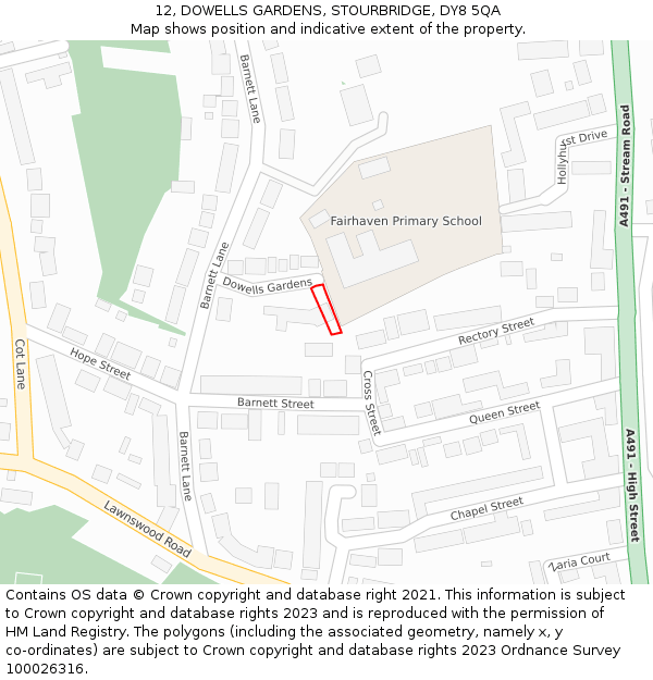12, DOWELLS GARDENS, STOURBRIDGE, DY8 5QA: Location map and indicative extent of plot