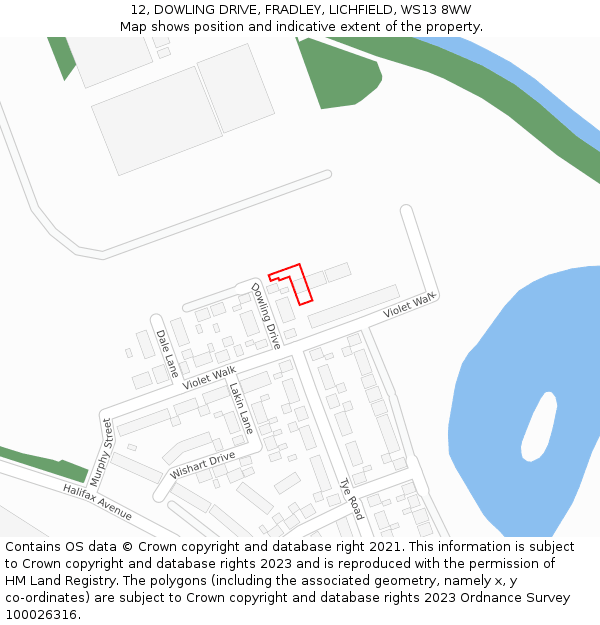 12, DOWLING DRIVE, FRADLEY, LICHFIELD, WS13 8WW: Location map and indicative extent of plot