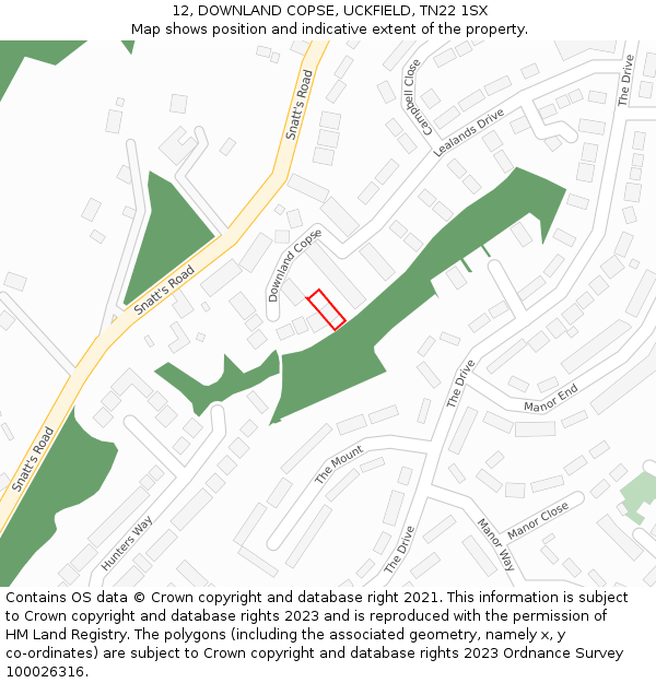 12, DOWNLAND COPSE, UCKFIELD, TN22 1SX: Location map and indicative extent of plot