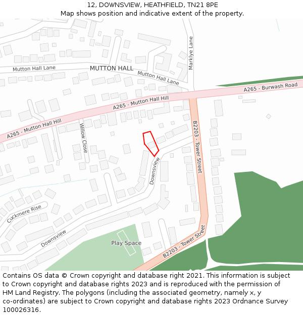 12, DOWNSVIEW, HEATHFIELD, TN21 8PE: Location map and indicative extent of plot