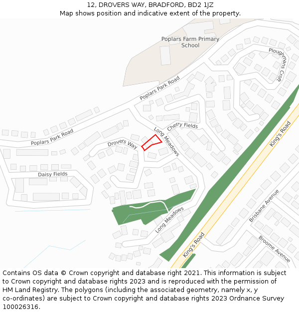 12, DROVERS WAY, BRADFORD, BD2 1JZ: Location map and indicative extent of plot