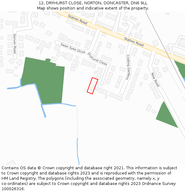 12, DRYHURST CLOSE, NORTON, DONCASTER, DN6 9LL: Location map and indicative extent of plot