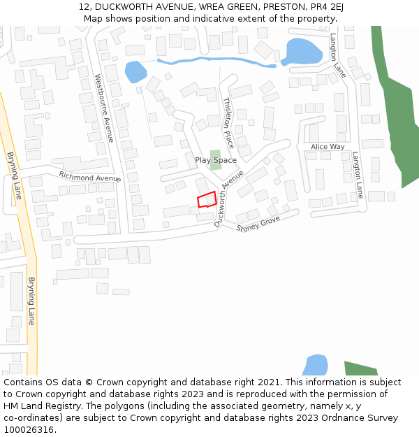 12, DUCKWORTH AVENUE, WREA GREEN, PRESTON, PR4 2EJ: Location map and indicative extent of plot