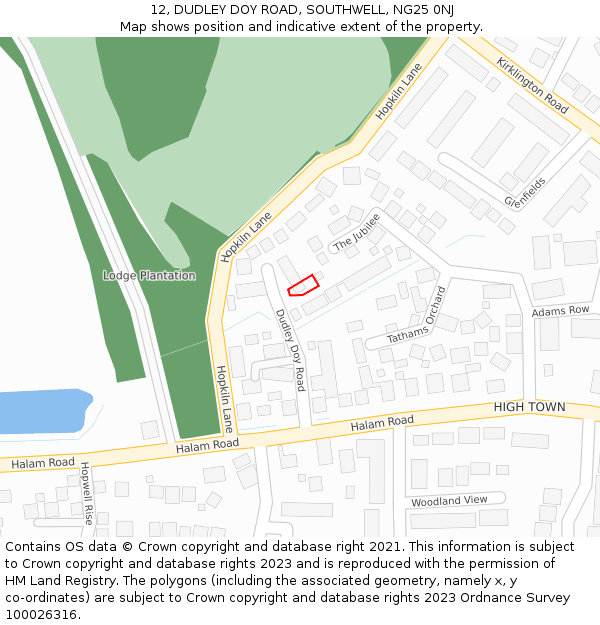 12, DUDLEY DOY ROAD, SOUTHWELL, NG25 0NJ: Location map and indicative extent of plot