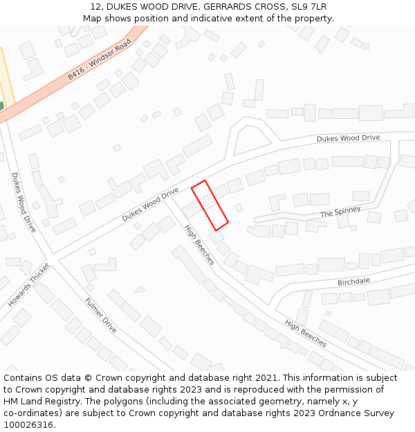 12, DUKES WOOD DRIVE, GERRARDS CROSS, SL9 7LR: Location map and indicative extent of plot