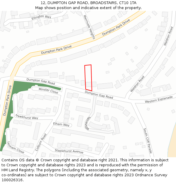 12, DUMPTON GAP ROAD, BROADSTAIRS, CT10 1TA: Location map and indicative extent of plot