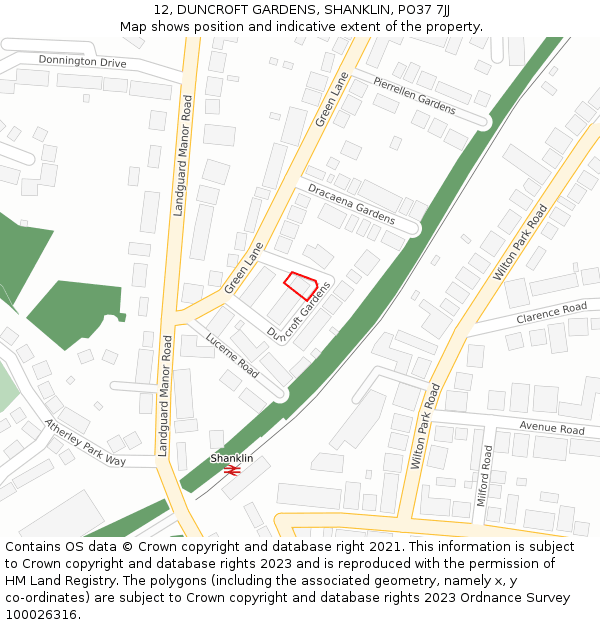 12, DUNCROFT GARDENS, SHANKLIN, PO37 7JJ: Location map and indicative extent of plot