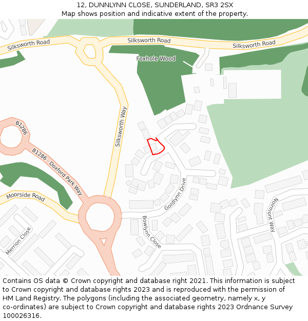 12, DUNNLYNN CLOSE, SUNDERLAND, SR3 2SX: Location map and indicative extent of plot