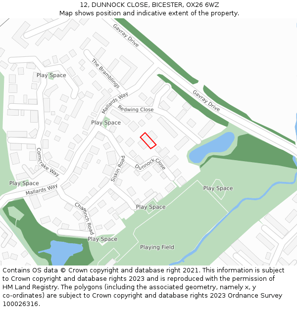 12, DUNNOCK CLOSE, BICESTER, OX26 6WZ: Location map and indicative extent of plot