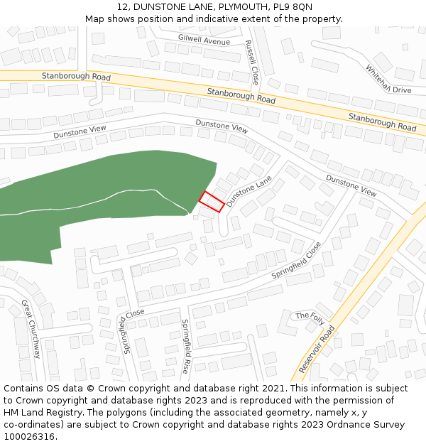 12, DUNSTONE LANE, PLYMOUTH, PL9 8QN: Location map and indicative extent of plot