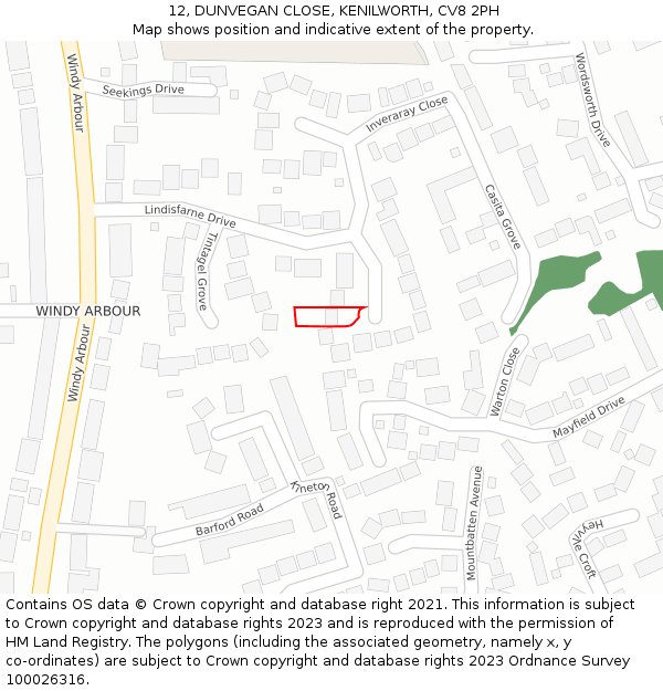 12, DUNVEGAN CLOSE, KENILWORTH, CV8 2PH: Location map and indicative extent of plot