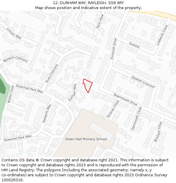 12, DURHAM WAY, RAYLEIGH, SS6 9RY: Location map and indicative extent of plot