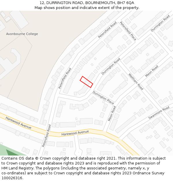 12, DURRINGTON ROAD, BOURNEMOUTH, BH7 6QA: Location map and indicative extent of plot