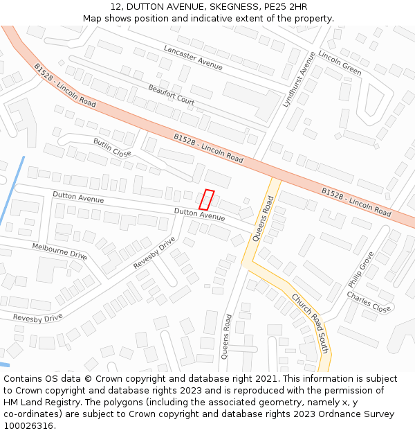 12, DUTTON AVENUE, SKEGNESS, PE25 2HR: Location map and indicative extent of plot