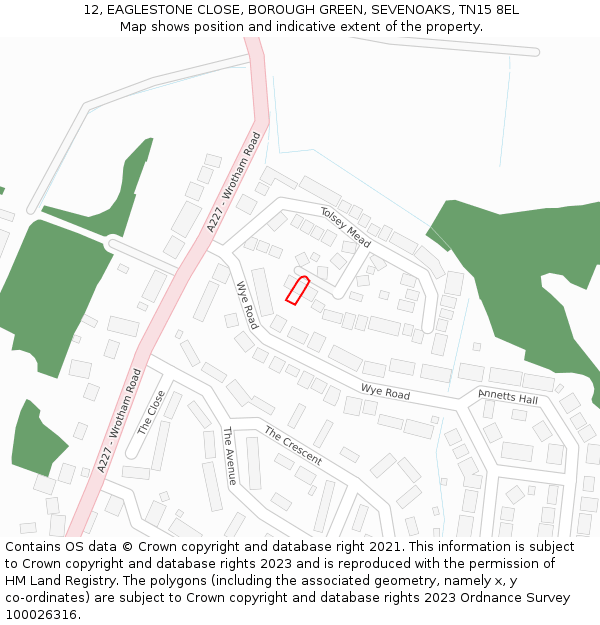 12, EAGLESTONE CLOSE, BOROUGH GREEN, SEVENOAKS, TN15 8EL: Location map and indicative extent of plot