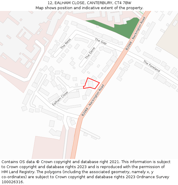 12, EALHAM CLOSE, CANTERBURY, CT4 7BW: Location map and indicative extent of plot