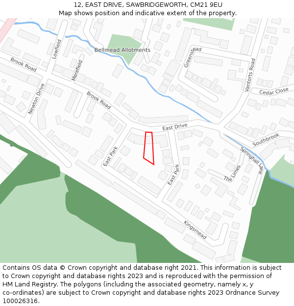 12, EAST DRIVE, SAWBRIDGEWORTH, CM21 9EU: Location map and indicative extent of plot