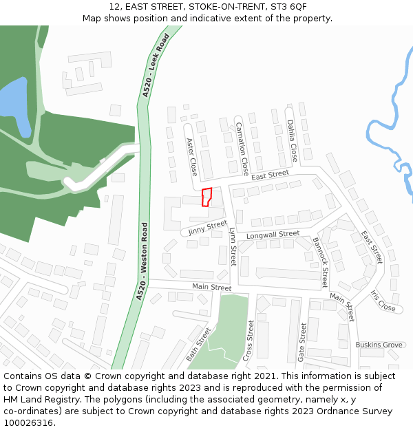 12, EAST STREET, STOKE-ON-TRENT, ST3 6QF: Location map and indicative extent of plot